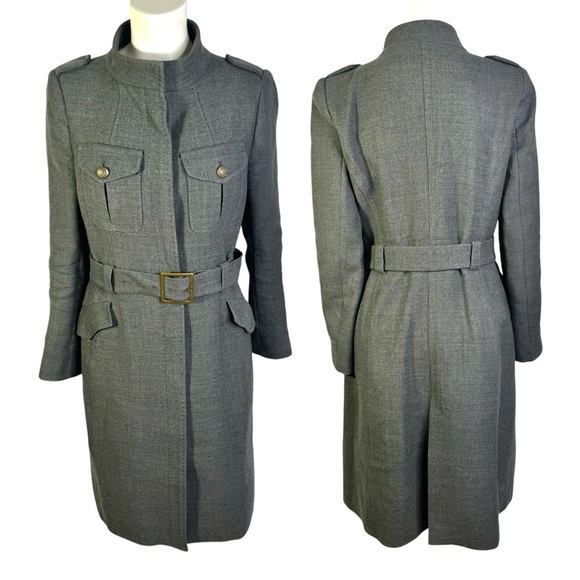 ZARA WOOL TRENCH COAT MILITARY COAT SINGLE BREAST GREY JACKET SIZE LARGE - Picture 1 of 15